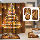 Wooden Strip Christmas Tree Bathroom Shower Curtain Non-slip Mats Toilet Cover