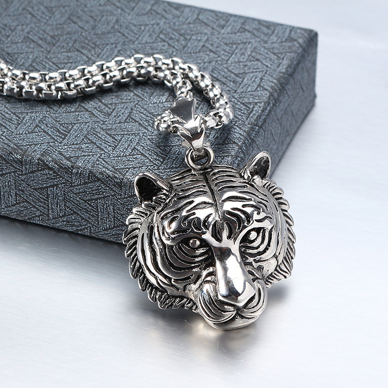 Men's Punk Gold Black Tiger Stainless Steel Long Necklace Hip-hop Accessory