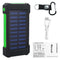 5000Mah Portable Solar Power Bank Dual USB Efficient Charger with LED Lamp Compass Climbing Hook