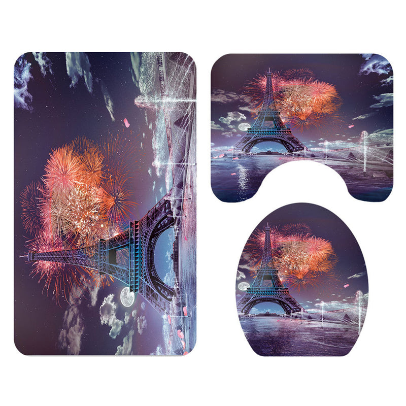 Firework Waterproof Bathroom Shower Curtain Panel Floor Mat Toilet Seat Cover