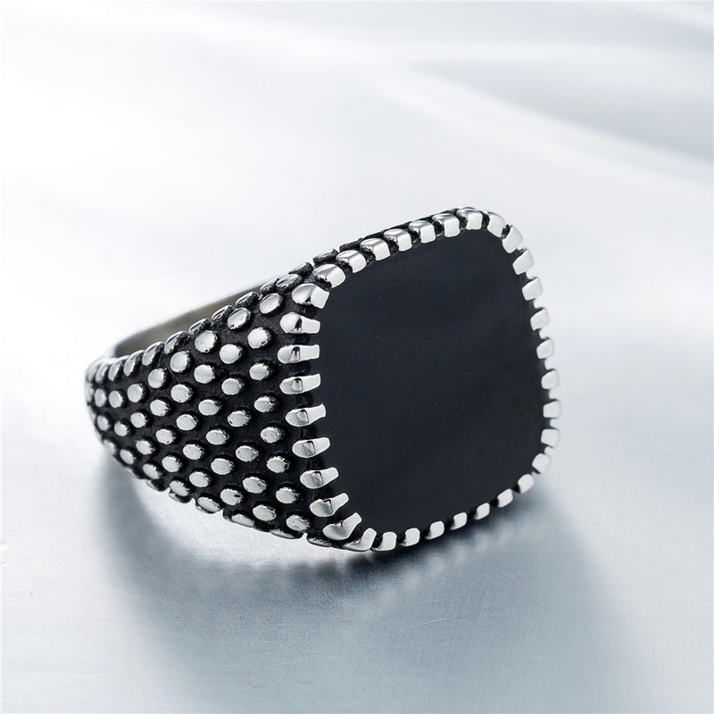 REZEX Retro Drops Ring Polka Dot Square Men's Stainless Steel Ring Men Jewlery With Case