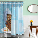 Cat Bathing Bathroom Shower Curtain Waterproof Fabric With 12 Hooks