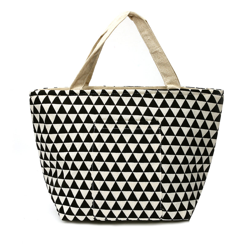 KCASA KC-BCH04 Cotton Linen Zipper Insulated Cooler Lunch Tote Bag Lady Handbag Food Organizer