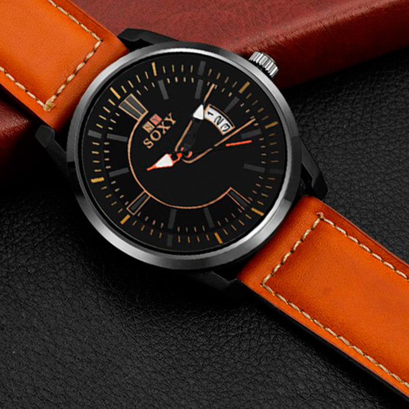 SOXY 0100 Ultra Thin Fashion Style Men Watch Leather Strap Quartz Wristwatches