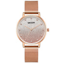 MEGIR 4215 Ultra Thin Simple Design Mesh Steel Strap Women Wristwatch Fashionable Quartz Watch