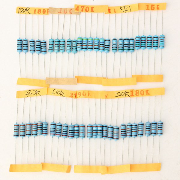 500 Pcs 1W 1% Metal Film Resistor 100 Value 10 ohm-1M ohm Assortment Kit