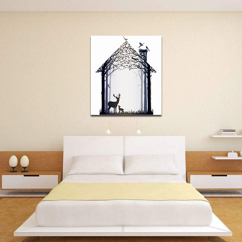 Miico Hand Painted Oil Paintings Simple Style-A Deer Family Wall Art For Home Decoration Painting