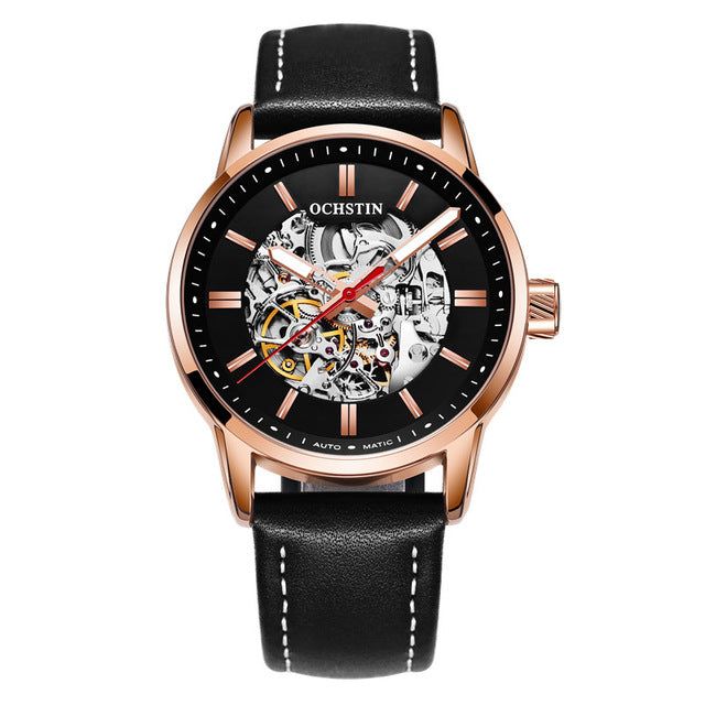OCHSTIN 62001 Automatic Mechanical Watches Luminous Display Leather Strap Clock Men Wrist Watch