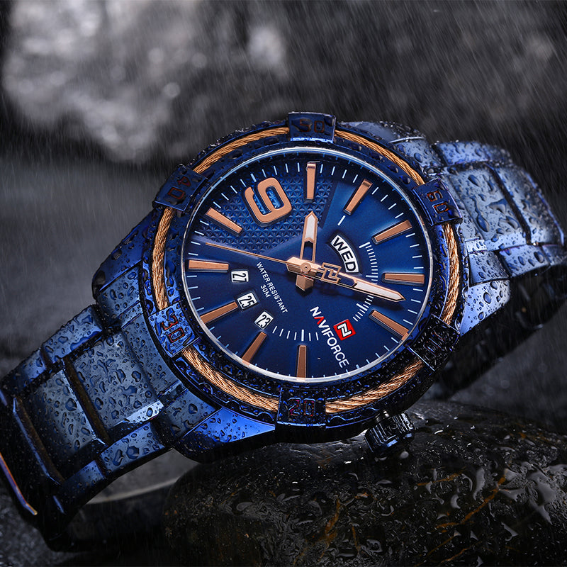 NAVIFORCE 9117 Waterproof Men Wrist Watch Calendar Full Steel Quartz Watches
