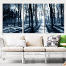 Miico Hand Painted Three Combination Decorative Paintings Woods Under The Moonlight Wall Art For Home Decoration