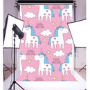 3x5FT Cartoon Pink Unicorn Cloud Photography Backdrop Studio Prop Background