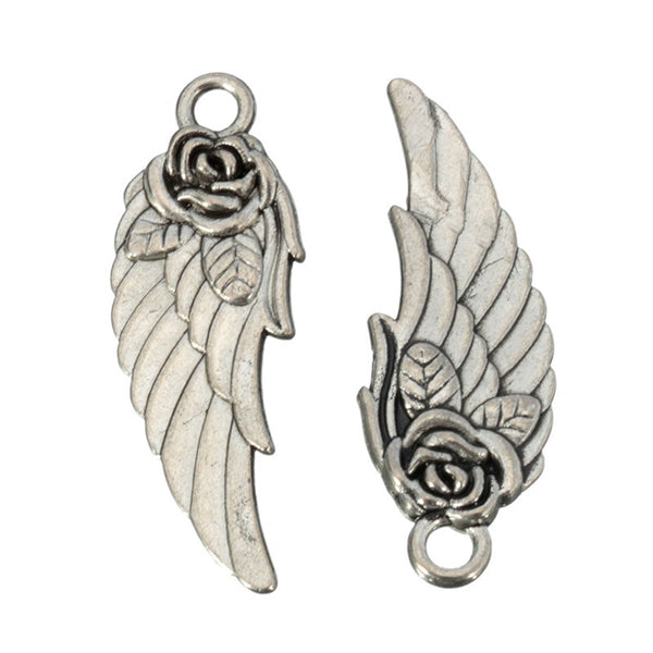 10Pcs Tibetan Silver Rose Angel Wings Pendants Charm DIY