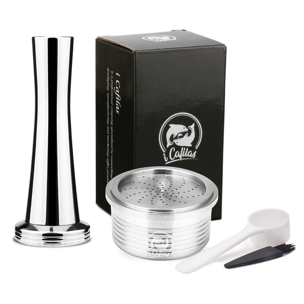 Stainless Steel Refillable Coffee Capsule Cup Reusable Coffee Pods w/ Pods Holder Coffee Spoon Brush for Nespresso