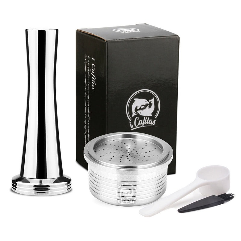 Stainless Steel Refillable Coffee Capsule Cup Reusable Coffee Pods w/ Pods Holder Coffee Spoon Brush for Nespresso