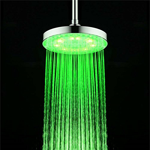 LED Temperture Control Shower Head Water Plating Finished Wall Mount 8 inch Rainfall Round Showerhea