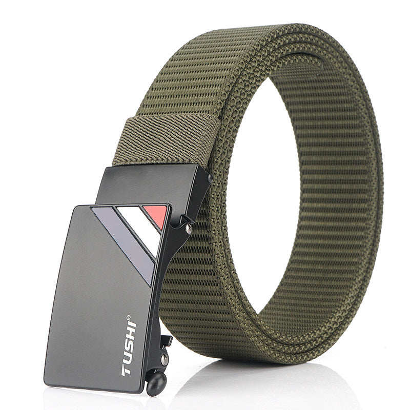 TUSHI 125cm Thick Nylon Belt Quick Release Metal Buckle Business Tactical Belt