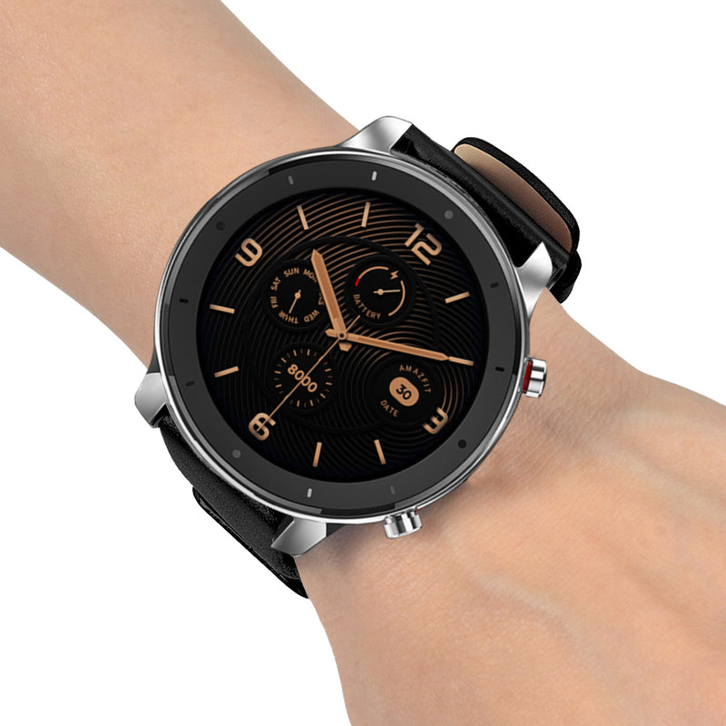 Double-sided Leather Watch Band Watch Strap Replacement for 47mm Amazfit GTR Smart Watch