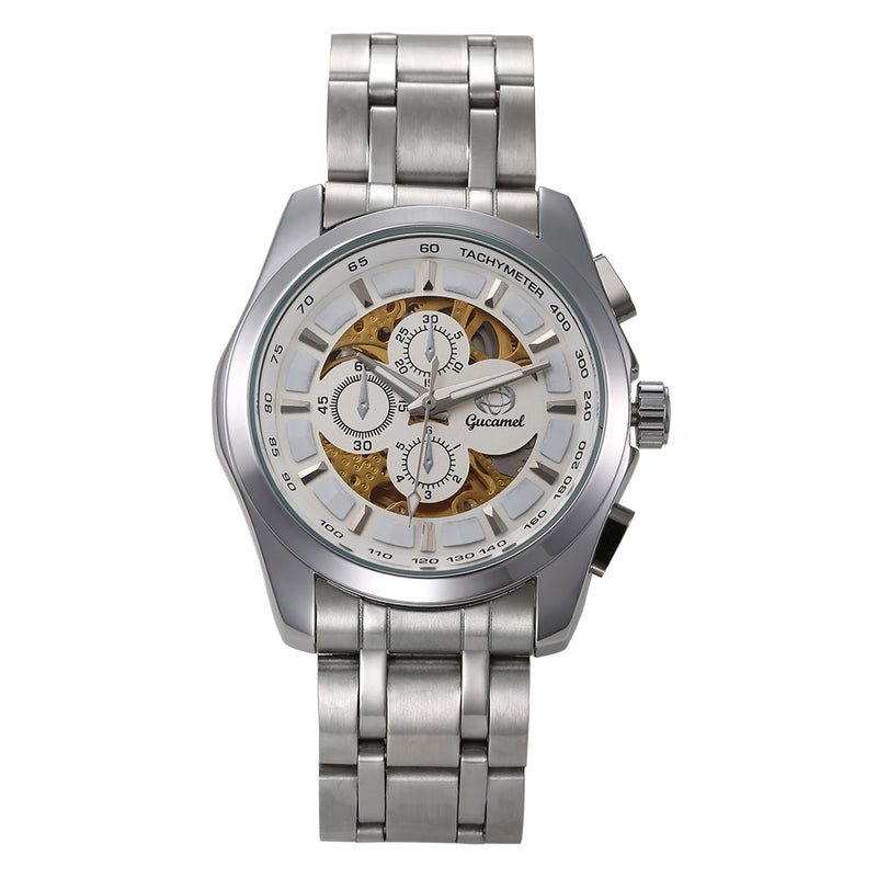 Gucamel GT07 Skeleton Stainless Steel Band Mechanical Men Watch