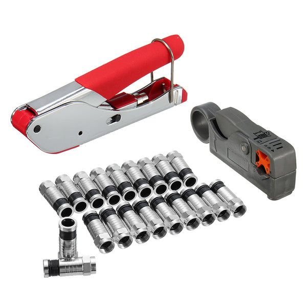 Coaxial Cable Clamper Stripping Clamper Set Net Clamper Set Combination Tool 20 F Connector Coaxial Tool Set Cable Wire Crimper Plier Stripper Compression Clamp