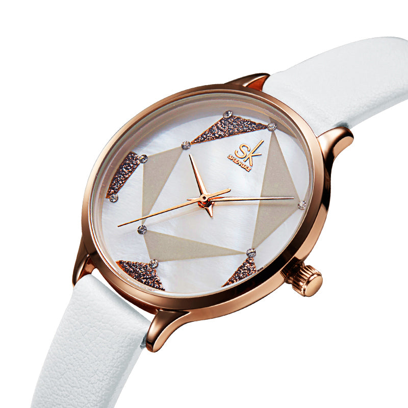SHENGKE SK K0117 Simple Geometric Triangle Crystal Dial Female Fashion Leather Strap Women Quartz Watch