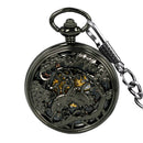 JIJIA JX014 Crane Pattern Hollow Black Bronze Mechanical Pocket Watch