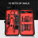 12 Pcs Nail Clipper Set Stainless Steel Leather Black Nail Art Set
