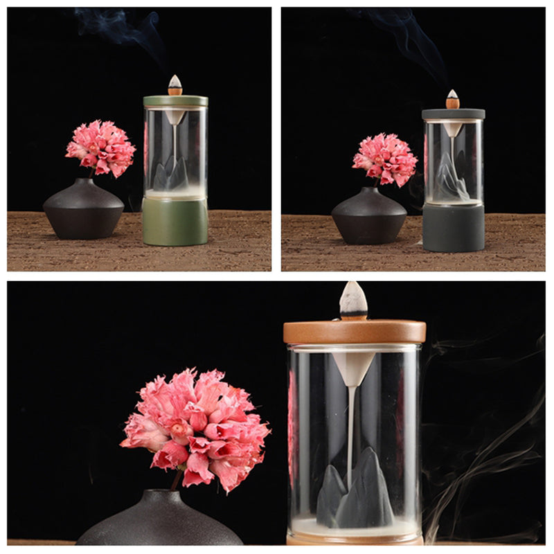 Backflow Incense Burner Censer Ceramic Glass Cup Dragon Home Decor