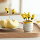 6 Pcs Silicone Bee Fruit Forks Mini Cartoon Animal Stainless Steel Salad Dessert Fruit Fork Picks