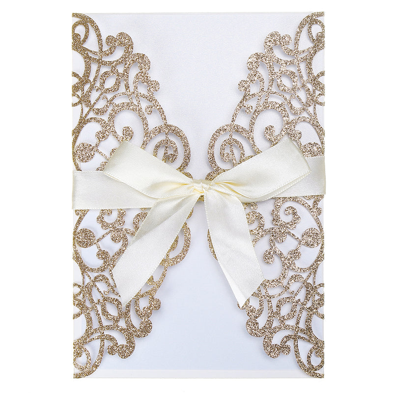 10Pcs Wedding Invitation Greeting Cards Laser Cut Party Invitations with Brown Kraft Card Inser