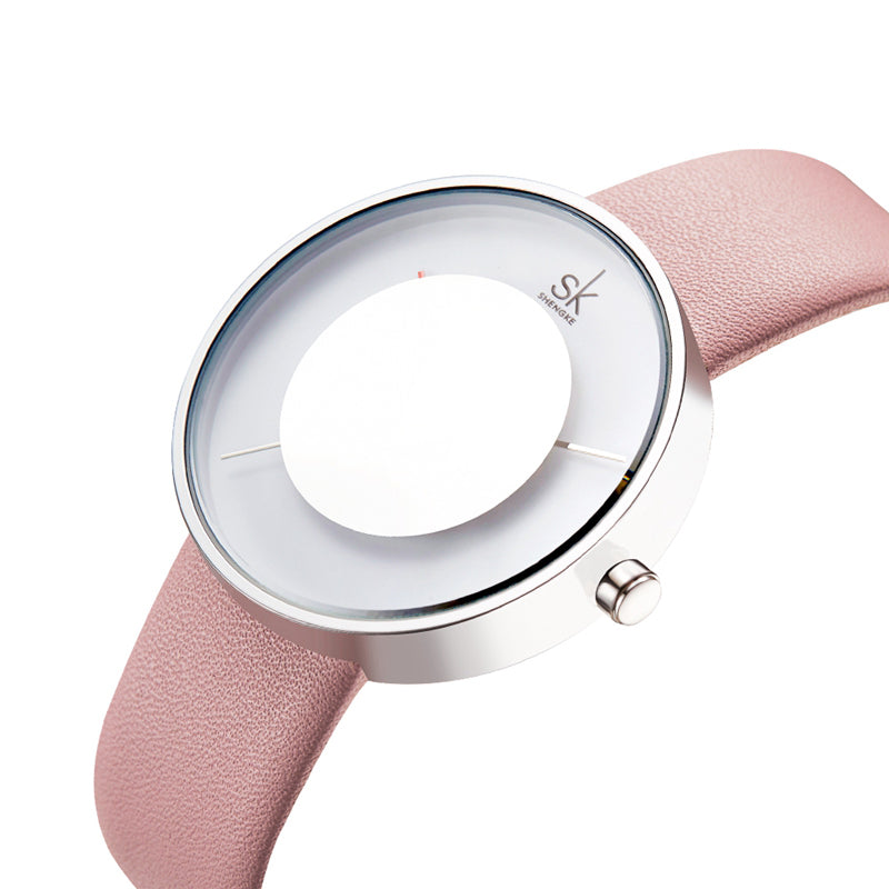 SHENGKE SK K0107 Simple Dial Small Circle Pure Color Band Women Fashion Quartz Watch