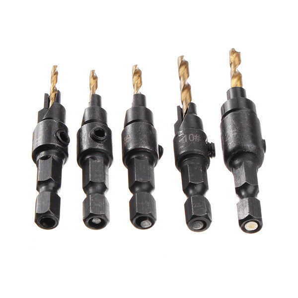 5pcs HSS 5/6/8/10/12 Countersink Chamfer Drill Bit Set Pilot Hole Woodworking Tool