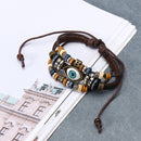 Multilayer Beaded Bracelet Eyeball Hand Woven Artificial Leather Bracelet for Women Men