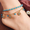 Turquoise Beads Alloy Chain Tassel Crystal Anklets Jewelry