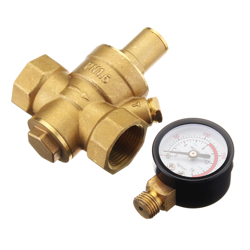 3/4" DN20 Adjustable Brass Water Pressure Reducing Valve with Gauge Regulator Reducer
