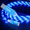 TOPK 5A LED Flow Glow Lighting Magnetic Type C Micro USB Data Cable For Xiaomi MI9 HUAWEI Mate30 5G Pro Pocophone F1 Note10+ 5G