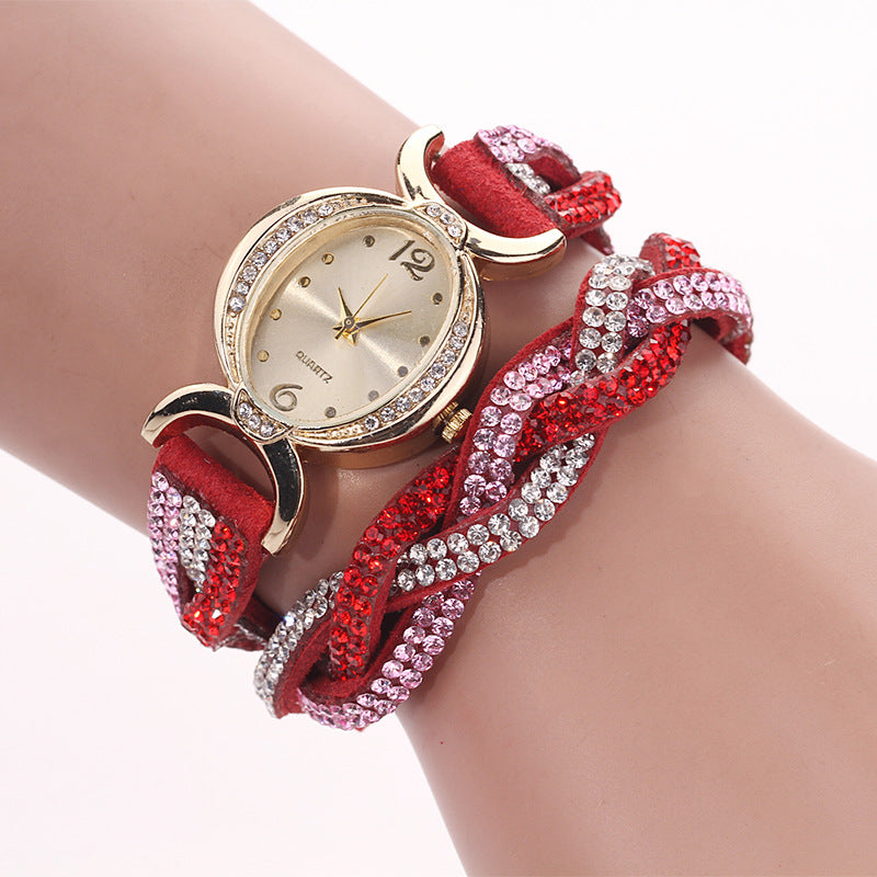 DUOYA D014 Rhinestones Elegant Ladies Watch Leather Strap Bracelet Watches