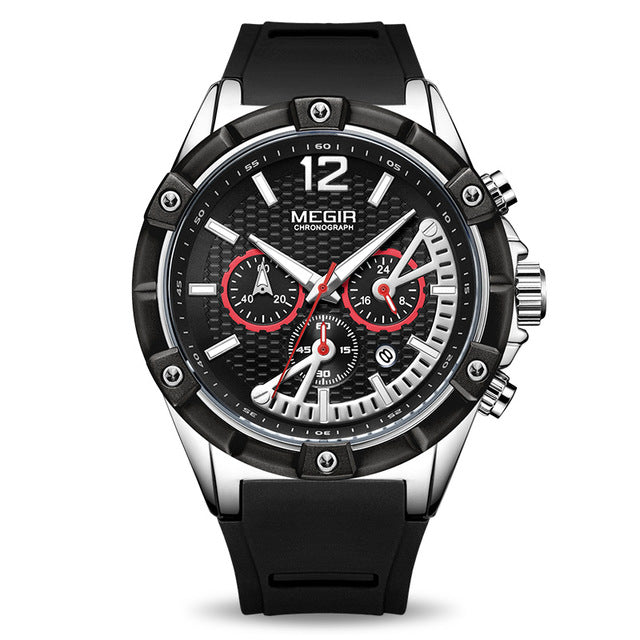 MEGIR 2083G Military Design Chronograph Silicone Waterproof Quartz Watch Men Wrist Watch