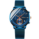 BIDEN BD0179 Chronograph Date Display Men Wristwatch Mesh Steel Band Quartz Watch