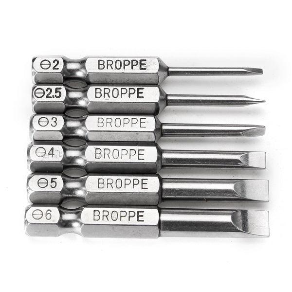 BROPPE 6Pcs 50mm Magnetic 2.0-6.0mm Flat Head Slotted Tip Screwdrivers Bits