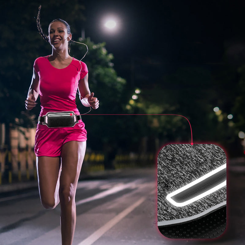 KUULAA Ultra-thin Waterproof Pack Nylon Lycra Reflective Sports Waist Bag Storage Bag with Headphone Hole for Smartphone below 6.5 inch screen