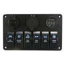 6 Gang LED Rocker Switch USB Charger Socket Volt Meter Panel For Car Marine Boat