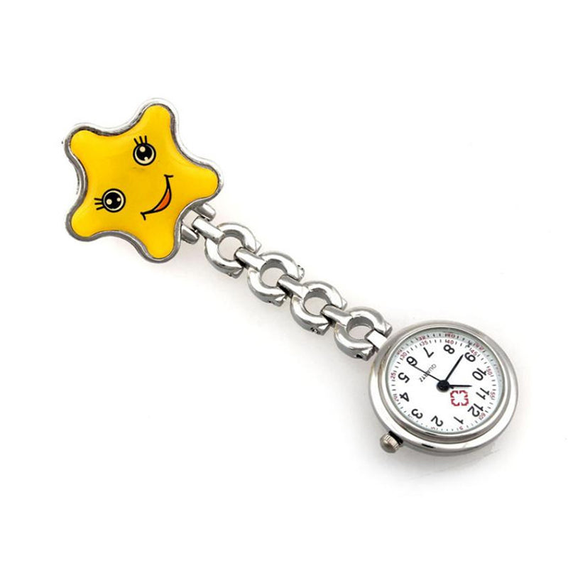 Women Cartoon Sea Star Shape Smiley Face Nurse Watch Colorful Pocket Watch