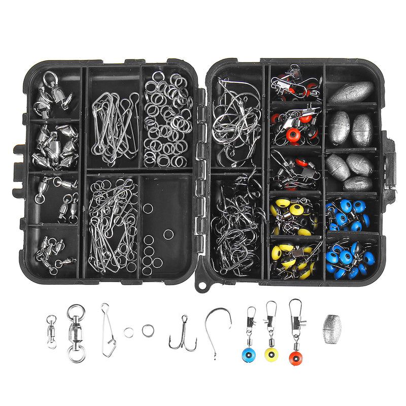 257Pcs Fishing Accessories Tackle Kits Jig Hooks Sinkers Swivels Ring Bearing Set