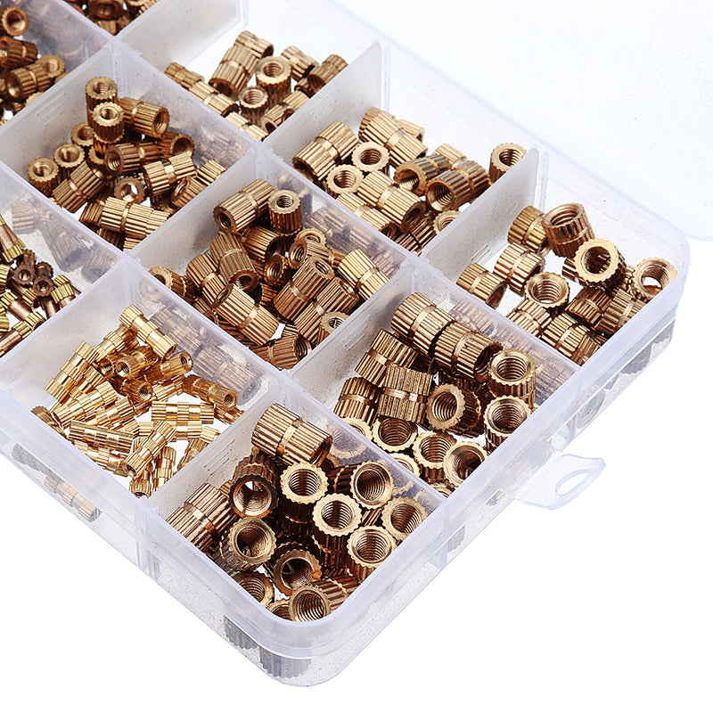 Suleve MXBN5 400Pcs M2/M3/M4/M5 Knurled Brass Round Female Thread Knurled Nuts Round Insert Embedment Nut Assortment Set