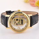 Hollow-out Skull Real Belt Quartz Watch Fashion Double-sided Vintage Men Women Watch