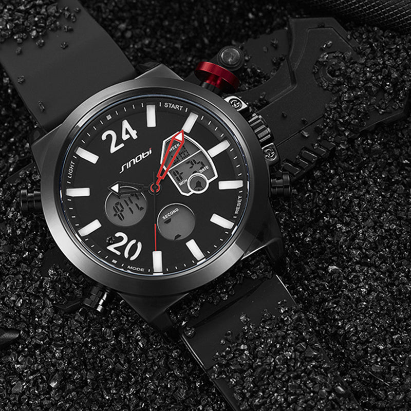 SINOBI 9732 Dual Display Digital Watch Men Chronograph Alarm Luminous Display Fashion Sport Watch