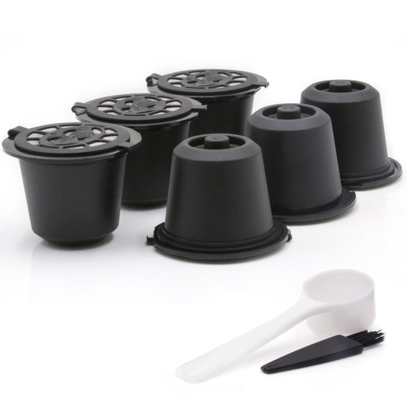 6Pcs/Set 50-100ml Refillable Coffee Capsule Cup Reusable Coffee Pods w/ Coffee Spoon Brush for Nescafe Dolce Gusto Brewer