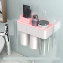 2 Cups Magnetic Toothbrush Holder Wall Mounted Bathroom Organizer Storage Rack