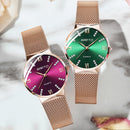 GIMTO GM616 Crystal Colorful Dial Fashion Rose Gold Mesh Steel Strap Casual Women Quartz Watch