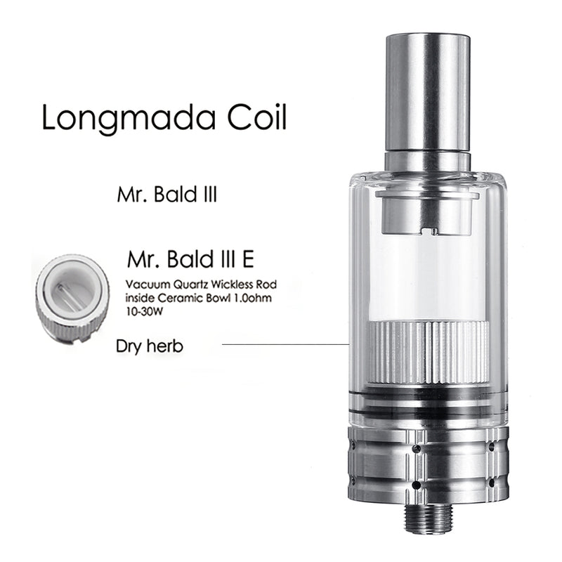 Longmada Mr.Bald 3 Atomizer B/C/D/E Wax Tank Glass Dry Herb 510 Threaded co2 Atomizer Quartz Vaporizer